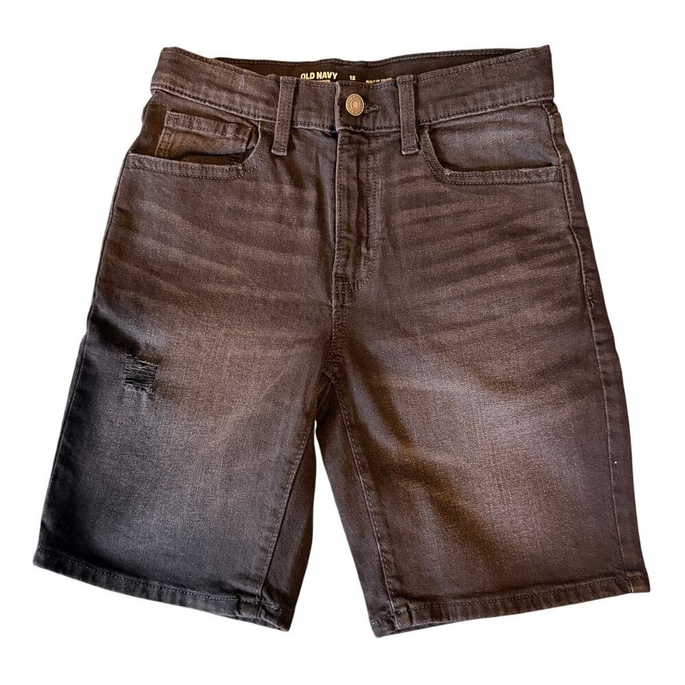 Old Navy Boys Size 12 360 Stretch Black Denim Shorts Distressed Bermuda